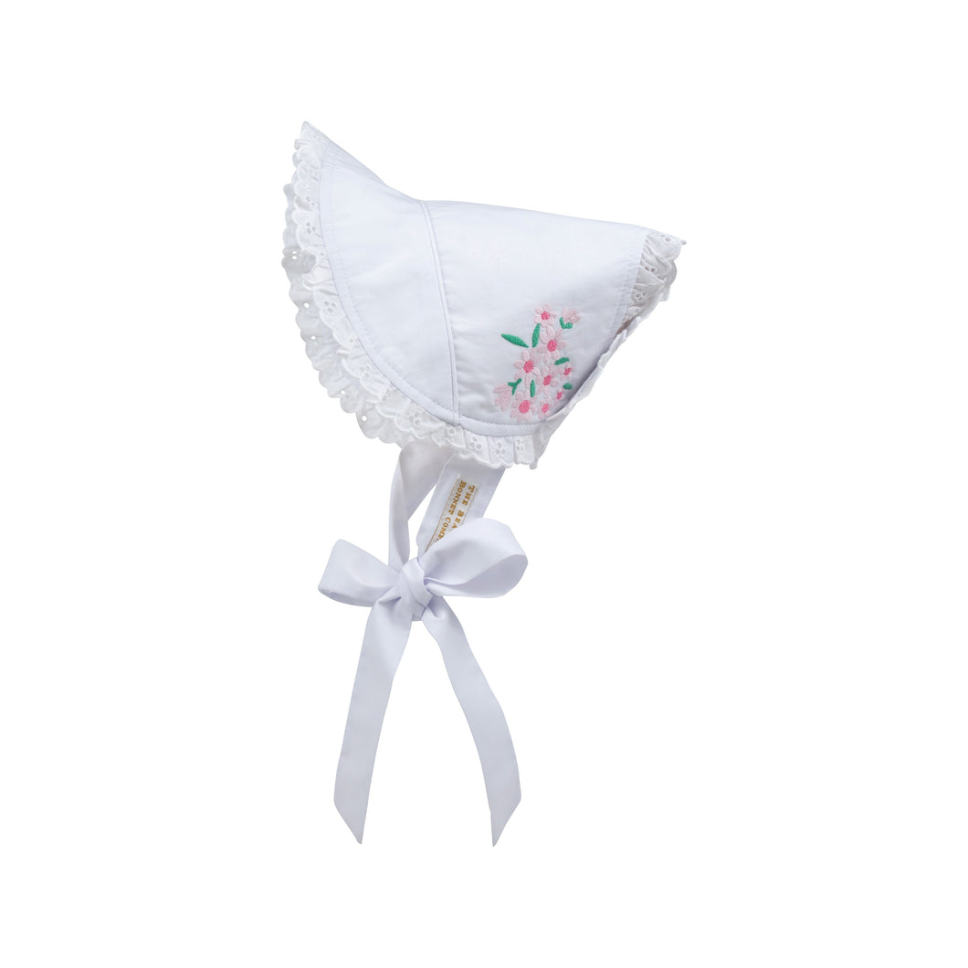 Catesby Country Club Bonnet - Worth Ave White w/ Flower Embroidery