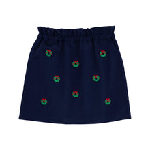 Load image into Gallery viewer, Beasley Bag Skirt - Nantucket Navy w/ Wreaths Embroidery - Twill
