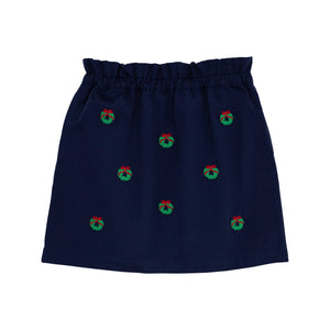 Beasley Bag Skirt - Nantucket Navy w/ Wreaths Embroidery - Twill