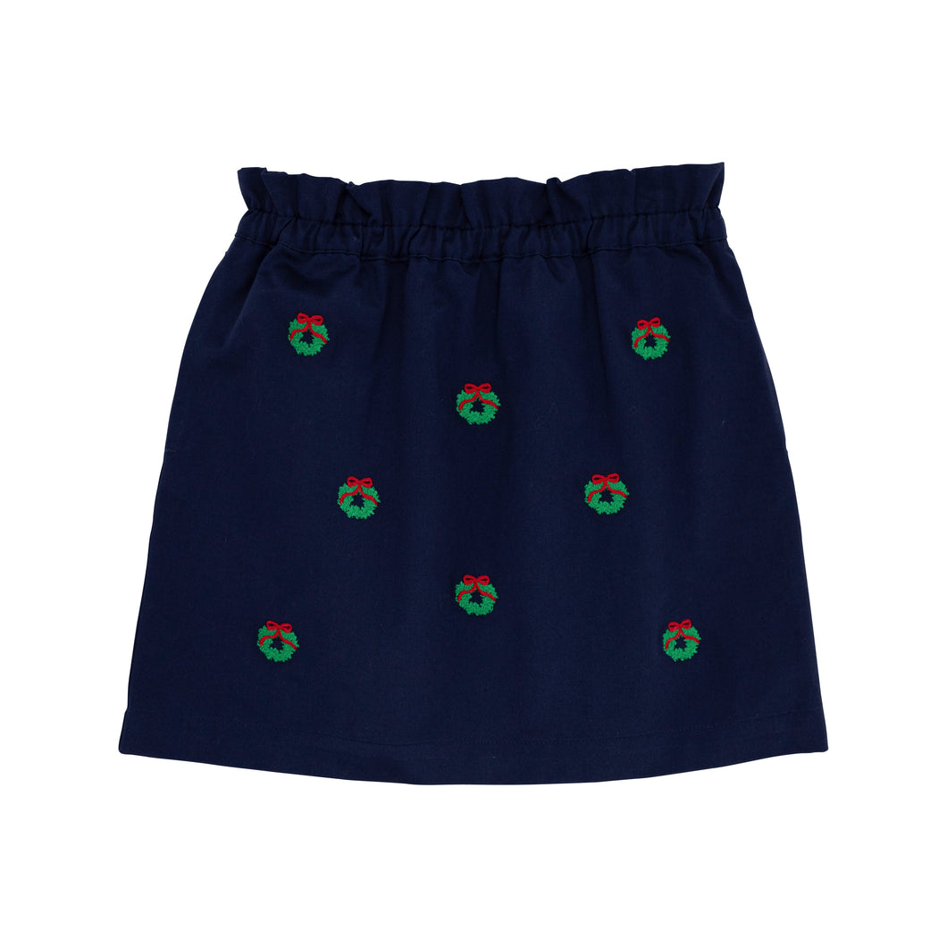 Beasley Bag Skirt - Nantucket Navy w/ Wreaths Embroidery - Twill