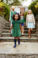 Load image into Gallery viewer, Patsy's Dinner Party Dress - Grier Green w/ Navy - Velveteen - Short Sleeve
