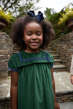 Load image into Gallery viewer, Patsy's Dinner Party Dress - Grier Green w/ Navy - Velveteen - Short Sleeve
