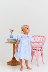 Tabitha's Teacher's Pet Dress - Beale Street Blue Stripe w/ Hamptons Hot Pink Smocking