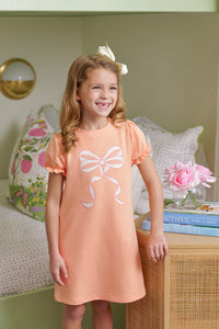 Eliza's Appliqué Dress - Seashore Sherbet w/ Pearl & Pink - Bow - Short Sleeve