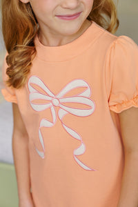 Eliza's Appliqué Dress - Seashore Sherbet w/ Pearl & Pink - Bow - Short Sleeve