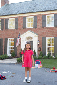 Tabitha's Teacher's Pet Dress - Richmond Red w/ Wood Boat Blue, Green, and White