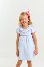 Load image into Gallery viewer, Ramona Ruffle Dress - Barrington Blue Mini Windowpane w/ Parrot Cay Coral

