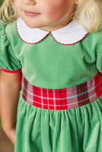 Load image into Gallery viewer, Cindy Lou Sash Dress - Kiawah Kelly Green w/ White &amp; Wilson Pier Plaid - Velveteen
