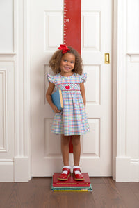 Addie Angel Sleeve Dress - Kindness Wins Windowpane w/ Richmond Red