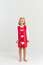 Load image into Gallery viewer, Annie Apron Dress - Richmond Red w/ Worth Ave White - Hearts
