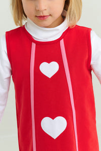 Annie Apron Dress - Richmond Red w/ Worth Ave White - Hearts