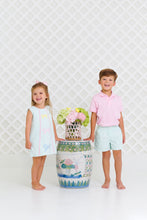 Load image into Gallery viewer, Annie Apron Dress - Sea Island Seafoam w/ Palm Beach Pink - Bows Appliqué - Knit
