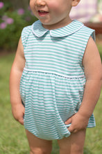 Load image into Gallery viewer, Sleeveless Bradford Bubble - Turks Teal Stripe w/ Worth Ave White - Pima
