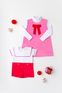 Beauregard Button-In - Worth Ave White w/ Richmond Red - Velveteen