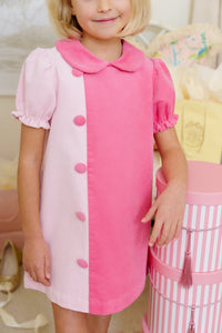 Blaire Button Dress - Palm Beach Pink & Romany Rose - Corduroy - Short Sleeve