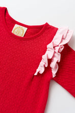 Load image into Gallery viewer, Ruehling Ruffle Dress - Richmond Red w/ Palm Beach Pink - Long Sleeve - Quilted
