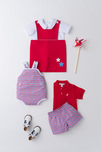John Fitzgerald Jon Jon - Richmond Red w/ Lawn Party Plaid - Stars Appliqué - Broadcloth