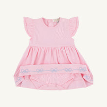 Load image into Gallery viewer, Daisy&#39;s Diaper Cover Dress - Pier Party Pink w/ Beale St. Blue Embroidery - Bows
