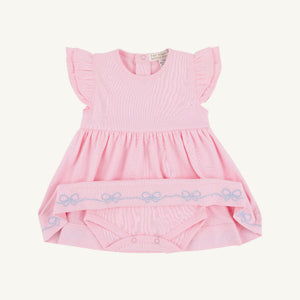 Daisy's Diaper Cover Dress - Pier Party Pink w/ Beale St. Blue Embroidery - Bows