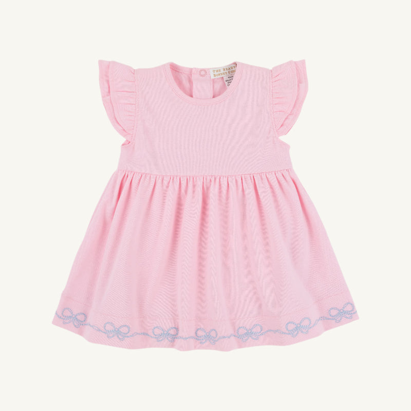 Daisy's Diaper Cover Dress - Pier Party Pink w/ Beale St. Blue Embroidery - Bows