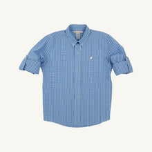 Load image into Gallery viewer, Dean's List Dress Shirt - Sunrise Blvd Blue Mini Gingham - Rolled Sleeves
