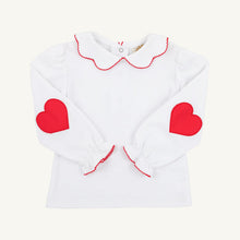 Load image into Gallery viewer, Emma&#39;s Elbow Patch Top - Worth Ave White w/ Richmond Red Hearts
