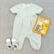 Load image into Gallery viewer, Bradford Romper - Kennedy Cruise Stripe w/ Beale Street Blue Stripe - Short Sleeve - Pima
