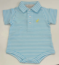 Load image into Gallery viewer, Prim &amp; Proper Polo - Belhaven Blue Stripe w/ Lake Worth Yellow Stork
