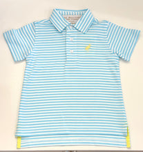 Load image into Gallery viewer, Prim &amp; Proper Polo - Belhaven Blue Stripe w/ Lake Worth Yellow Stork
