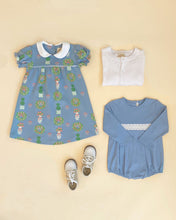 Load image into Gallery viewer, Bradford Bubble - Barrington Blue w/ White &amp; Old Greenwich Green Smocking - Long Sleeve - Pima
