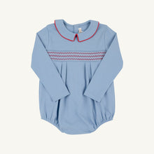 Load image into Gallery viewer, Bradford Bubble - Barrington Blue w/ White &amp; Richmond Red Smocking - Long Sleeve - Pima
