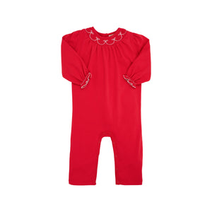 Bridget Romper - Richmond Red w/ White Smocking - Long Sleeve