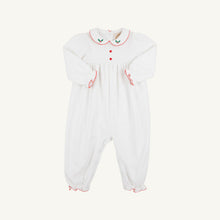 Load image into Gallery viewer, Britt Romper - White w/ Richmond Red - Holly Embroidery - Long Sleeve

