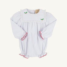 Load image into Gallery viewer, Bea Louise Bubble - White with Red &amp; Holly Embroidery - Long Sleeve - Broadcloth
