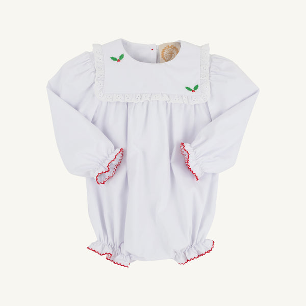 Bea Louise Bubble - White with Red & Holly Embroidery - Long Sleeve - Broadcloth