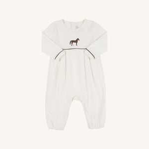 Bradford Romper - Palmetto Pearl w/ Gray Bay Brown - Horse Embroidery - Long Sleeve