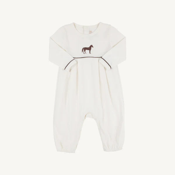 Bradford Romper - Palmetto Pearl w/ Gray Bay Brown - Horse Embroidery - Long Sleeve
