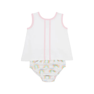 Mary Simms Bloomer/Short Set - Worth Ave White w/ Palm Beach Pink - Raine Bows