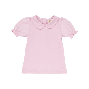 Maude's Peter Pan Collar Shirt - Palm Beach Pink - Short Sleeve - Pima - Elastic Ruffle