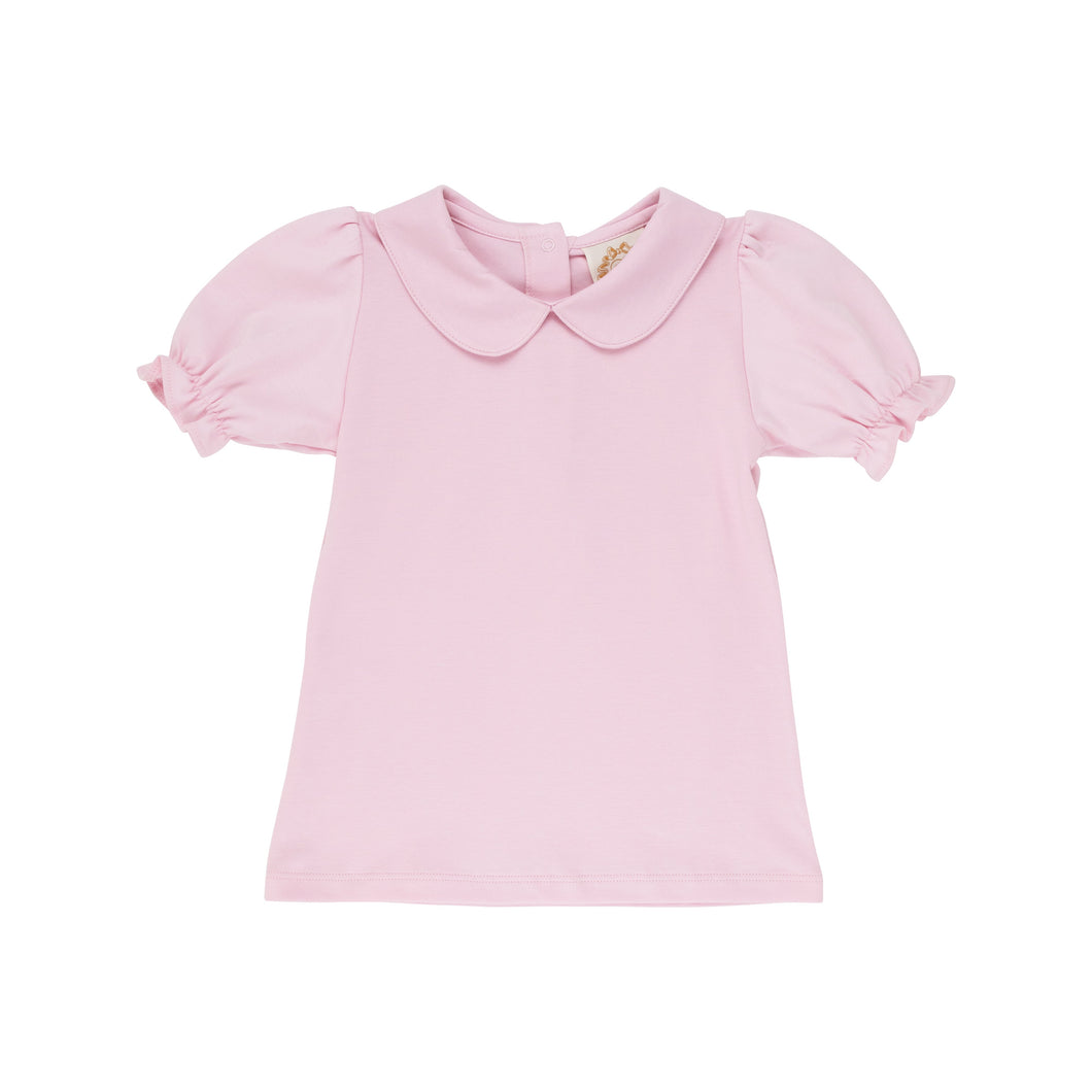Maude's Peter Pan Collar Shirt - Palm Beach Pink - Short Sleeve - Pima - Elastic Ruffle