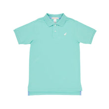Load image into Gallery viewer, Prim &amp; Proper Polo - Turks Teal w/ Multicolor Stork - Short Sleeve - Pima
