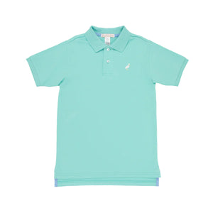 Prim & Proper Polo - Turks Teal w/ Multicolor Stork - Short Sleeve - Pima