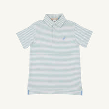 Load image into Gallery viewer, Prim &amp; Proper Polo - Old Greenwich Green Stripe w/ Sarasota Sky Blue - Short Sleeve
