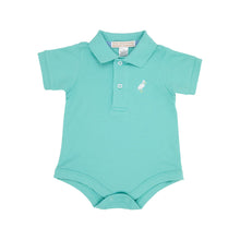 Load image into Gallery viewer, Prim &amp; Proper Polo - Turks Teal w/ Multicolor Stork - Short Sleeve - Pima
