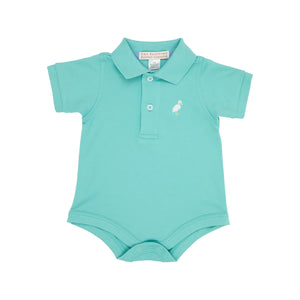 Prim & Proper Polo - Turks Teal w/ Multicolor Stork - Short Sleeve - Pima