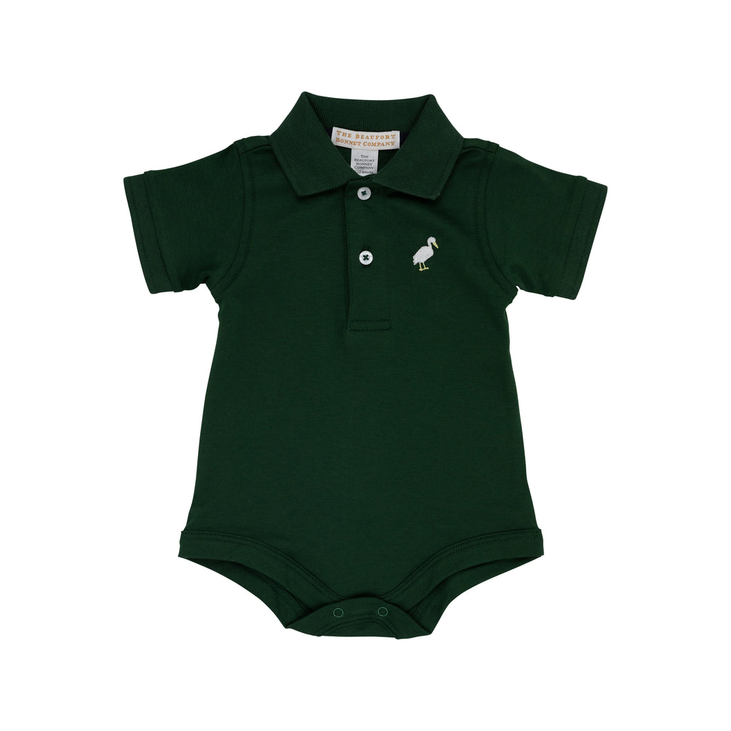 Prim & Proper Polo - Grier Green w/ Multicolor Stork - Short Sleeve - Pima