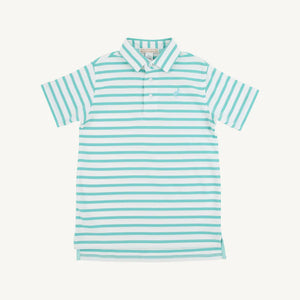 Prim & Proper Polo - Turks Teal Stripe w/ Edisto Egg Blue - Short Sleeve - Pima
