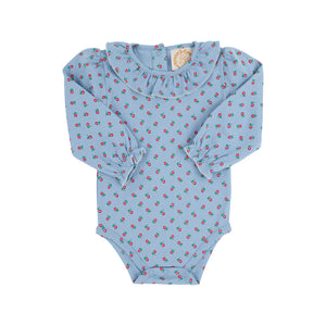 Ramona Ruffle Collar Shirt - Barrington Blue Midway Microfloral w/ Palmetto Pearl - Long Sleeve