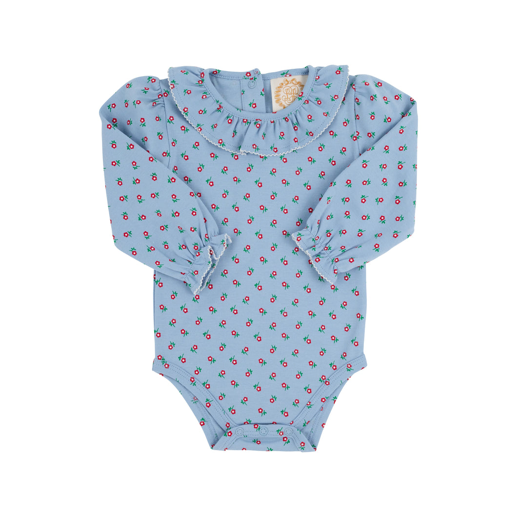 Ramona Ruffle Collar Shirt - Barrington Blue Midway Microfloral w/ Palmetto Pearl - Long Sleeve