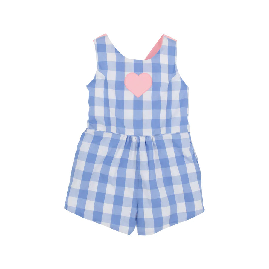 Reagan Romper - Park City Periwinkle Check w/ Sandpearl Pink Heart